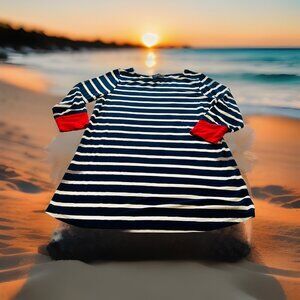 COLETTE Chavez L/S Shirt Top Tunic Nautical Navy Blue White Stripe Red Sailor M